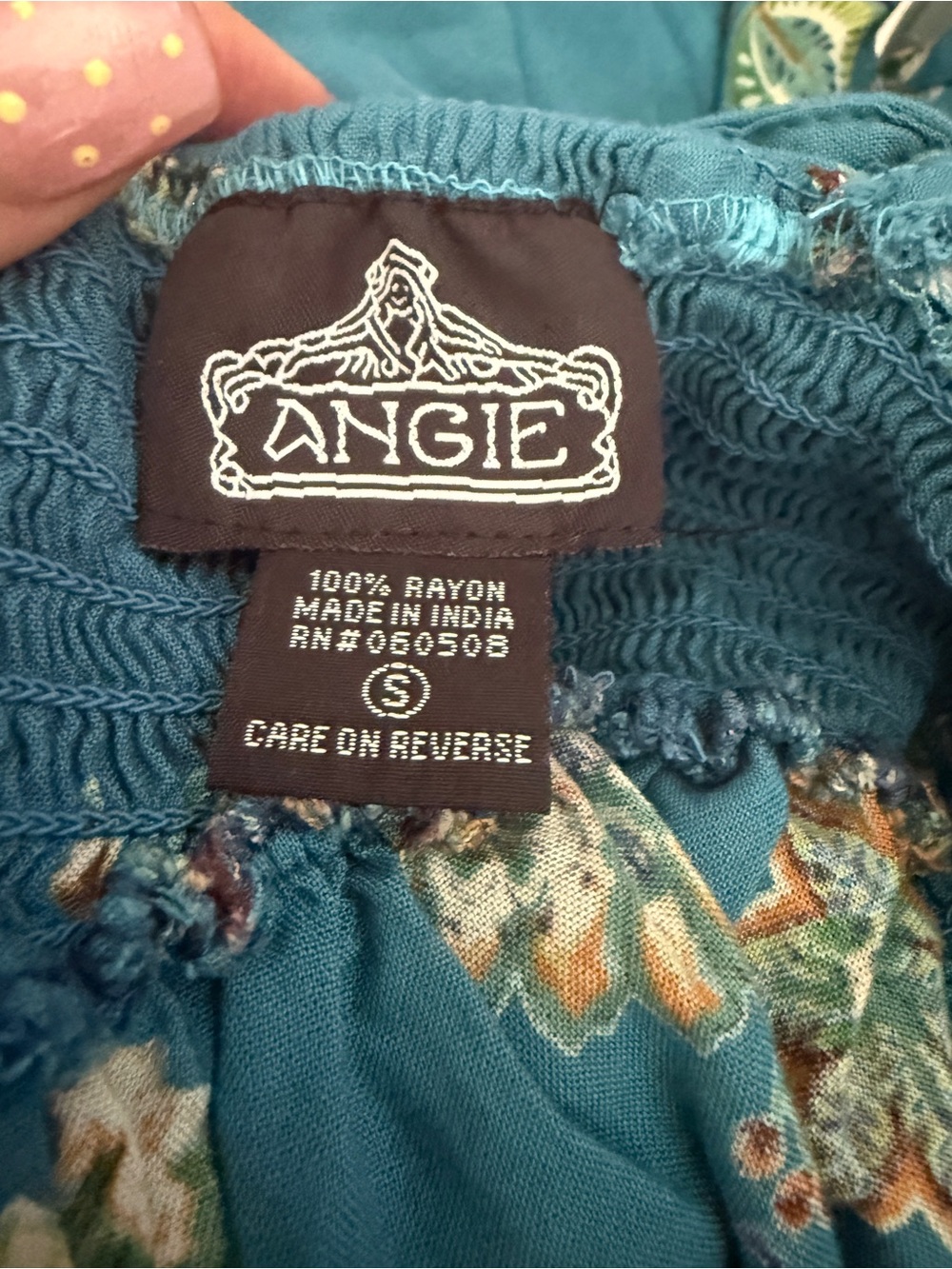 Angie Teal Floral Midi Dress with Smocked Waist - Picture 5 of 5